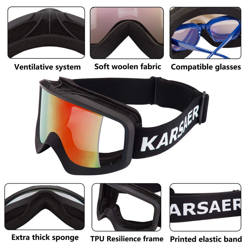 Karsaer نظارات كارساير للتزلج مضادة للضباب نظارات ثلج OTG حماية 100% من الأشعة فوق البنفسجية نظارات تزلج قابلة للانحناء عدسات مزدوجة للرجال والنساء والشباب - Image 5